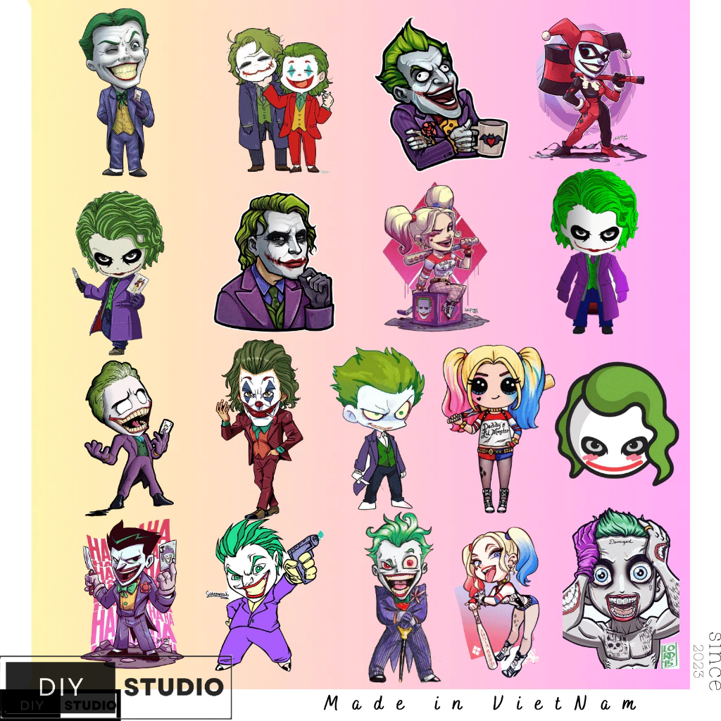 100 Sticker joker and harley Cho Laptop, Đàn Guitar, Mũ Bảo Hiểm, Hành Lý, Điện Thoại, Đề Can Graffiti DIY