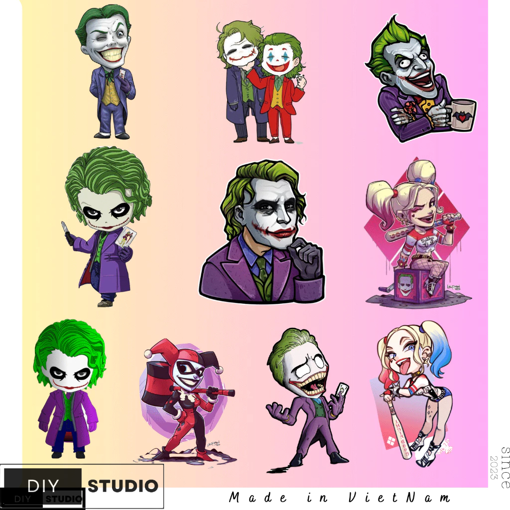 100 Sticker joker and harley Cho Laptop, Đàn Guitar, Mũ Bảo Hiểm, Hành Lý, Điện Thoại, Đề Can Graffiti DIY
