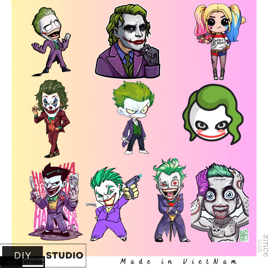 100 Sticker joker and harley Cho Laptop, Đàn Guitar, Mũ Bảo Hiểm, Hành Lý, Điện Thoại, Đề Can Graffiti DIY