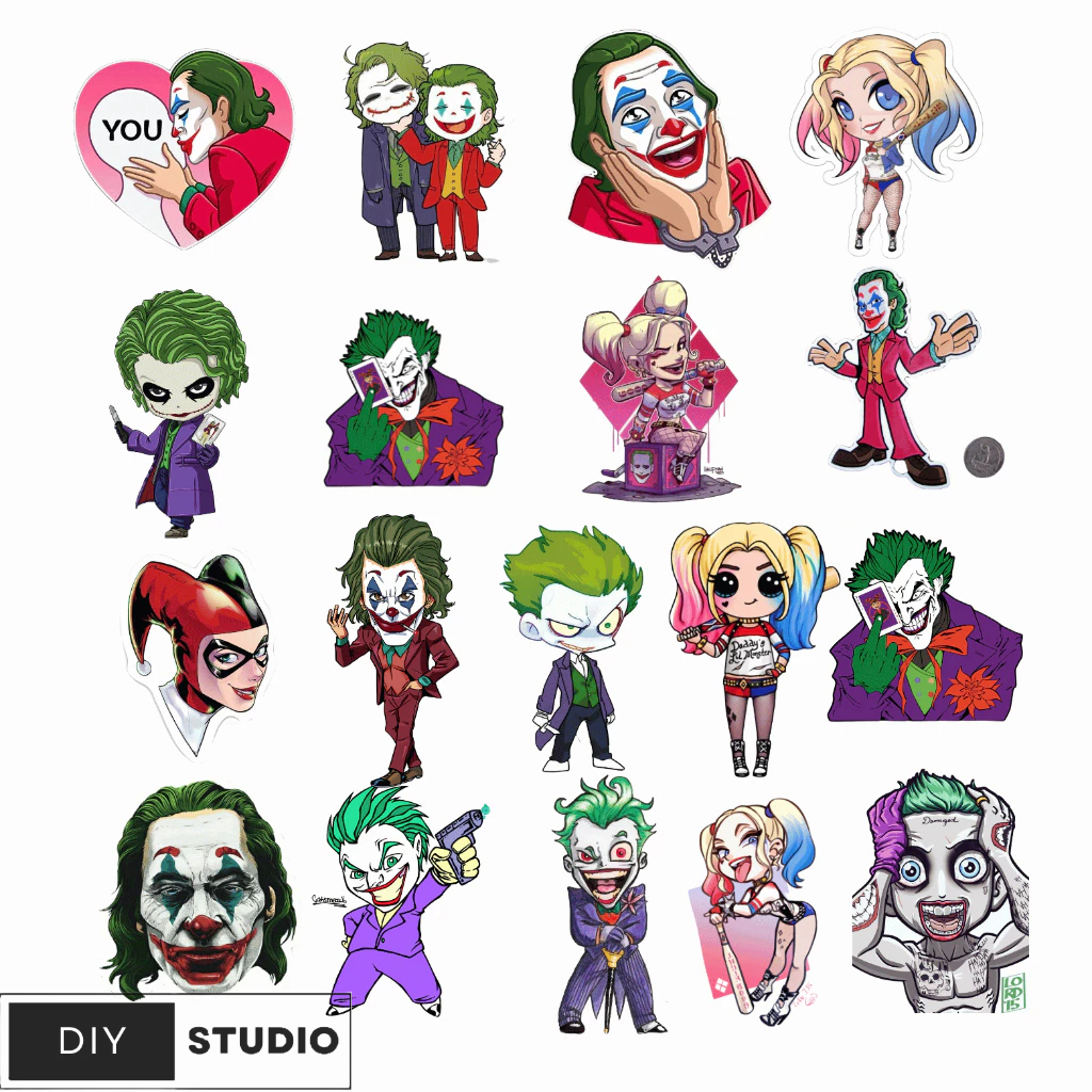 100 Sticker joker and harley Cho Laptop, Đàn Guitar, Mũ Bảo Hiểm, Hành Lý, Điện Thoại, Đề Can Graffiti DIY