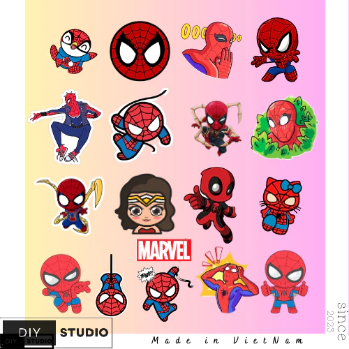 Set 100 sticker spiderman dán trang trí chất liệu cao cấp chống thấm nước bền đẹp