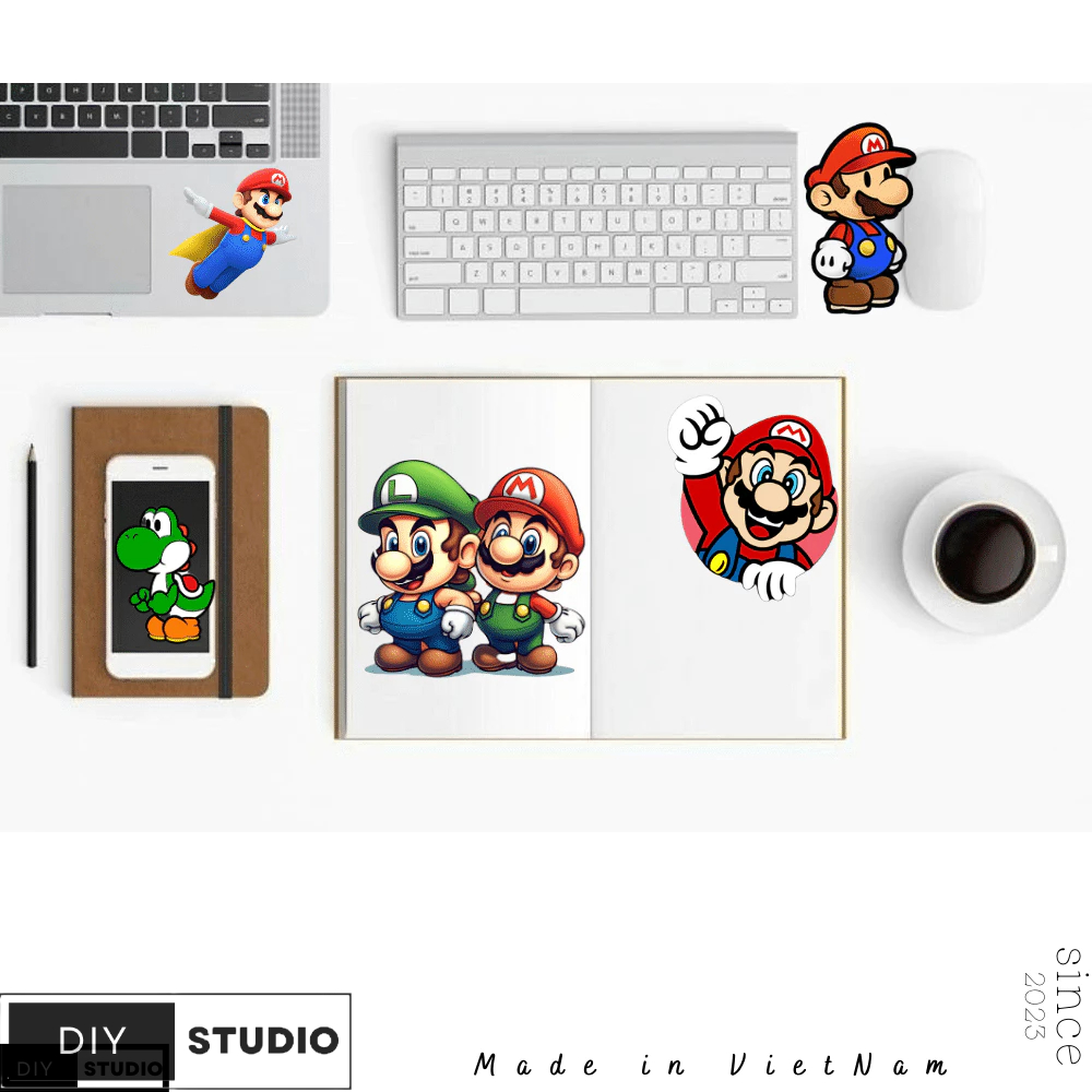 100 Sticker Super Mario trang trí mũ bảo hiểm điện thoại máy chơi game chống nước cực tốt