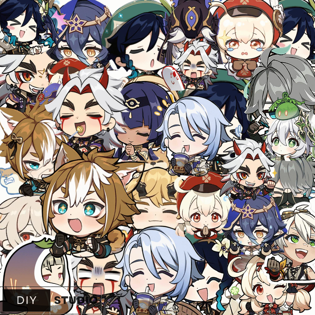 100 Sticker Genshin chibi mũ bảo hiểm điện thoại laptop phụ kiện sự kiện.