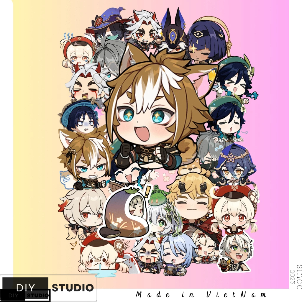 100 Sticker Genshin chibi mũ bảo hiểm điện thoại laptop phụ kiện sự kiện.