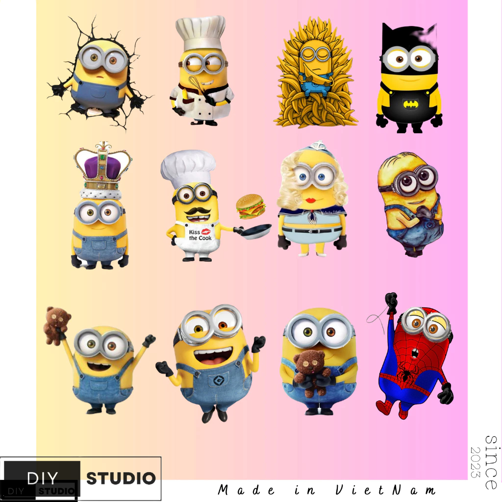 100 Sticker Minions seri kẻ cướp mặt trăng trang trí vali laptop điện thoại
