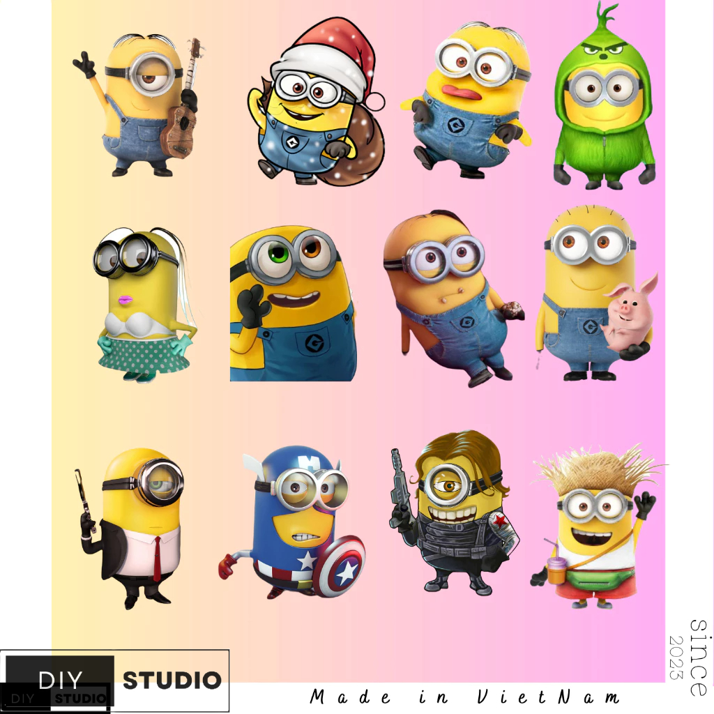 100 Sticker Minions seri kẻ cướp mặt trăng trang trí vali laptop điện thoại