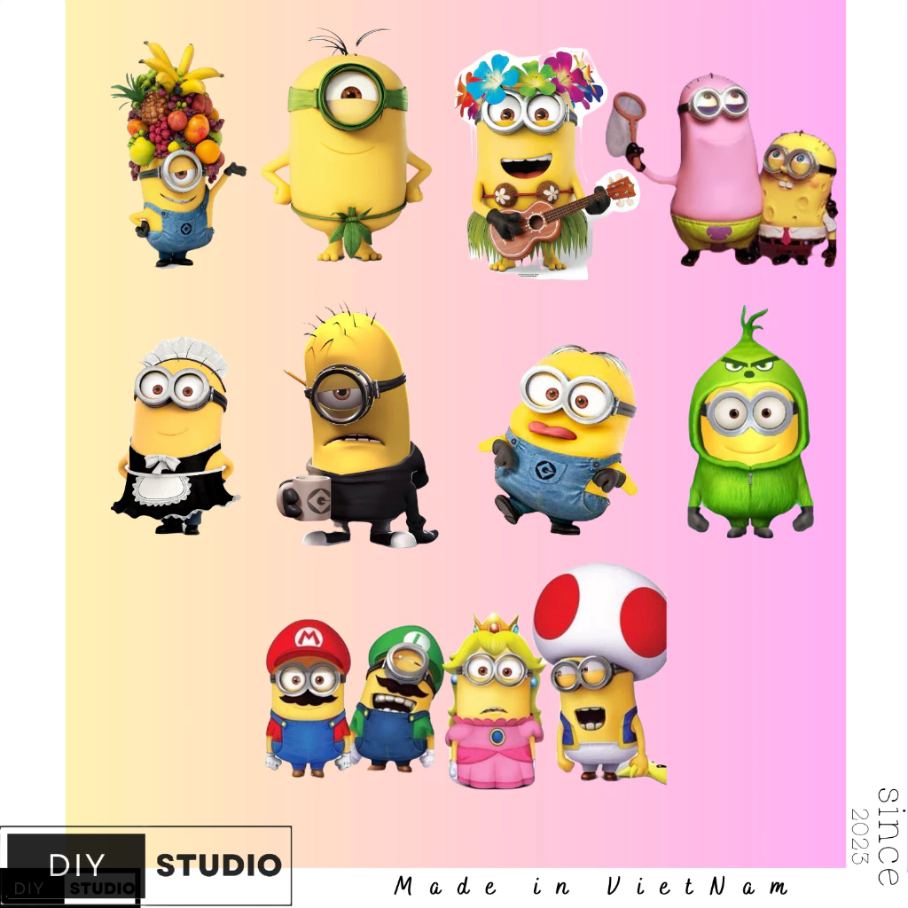 100 Sticker Minions seri kẻ cướp mặt trăng trang trí vali laptop điện thoại