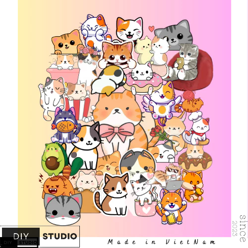 100 Sticker Mèo Neko trang trí điện thoại ly uống nước laptop hộp bút dụng cụ học tập.