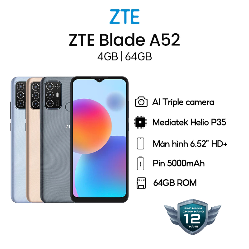 Điện Thoại ZTE Blade A52 4GB L 64GB, Pin 5000mAh, Màn Hình 6.52 ...