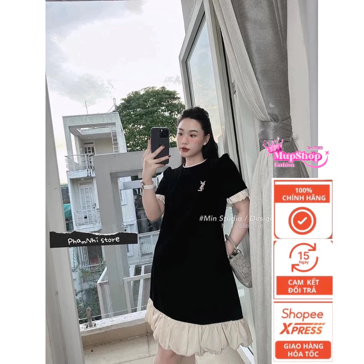 Váy suông nhung tuyết phối bèo siêu xinh, váy bầu nhung sang chảnh, đầm bầu dự tiệc , váy đầm bầu thu đông