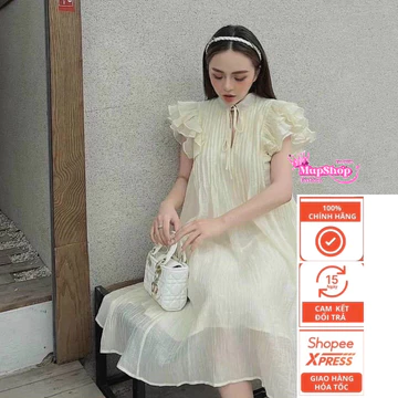 Đầm babydoll tay cánh tiên tằm xốp 2 lớp siêu nhẹ , váy bầu babydoll cánh tiên, đầm babydoll buộc nơ