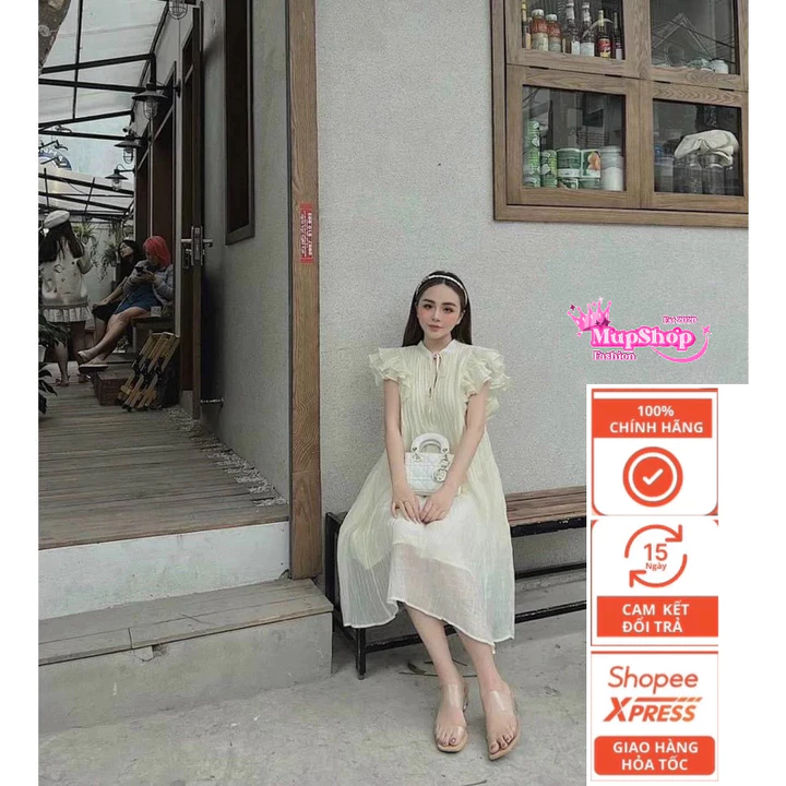 Đầm babydoll tay cánh tiên tằm xốp 2 lớp siêu nhẹ , váy bầu babydoll cánh tiên, đầm babydoll buộc nơ