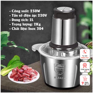 Máy Xay Thịt, Máy Xay Đa Năng Cối 2L inox Cầm Tay 2 Chế Độ 4 Lưỡi Dao Siêu Bền