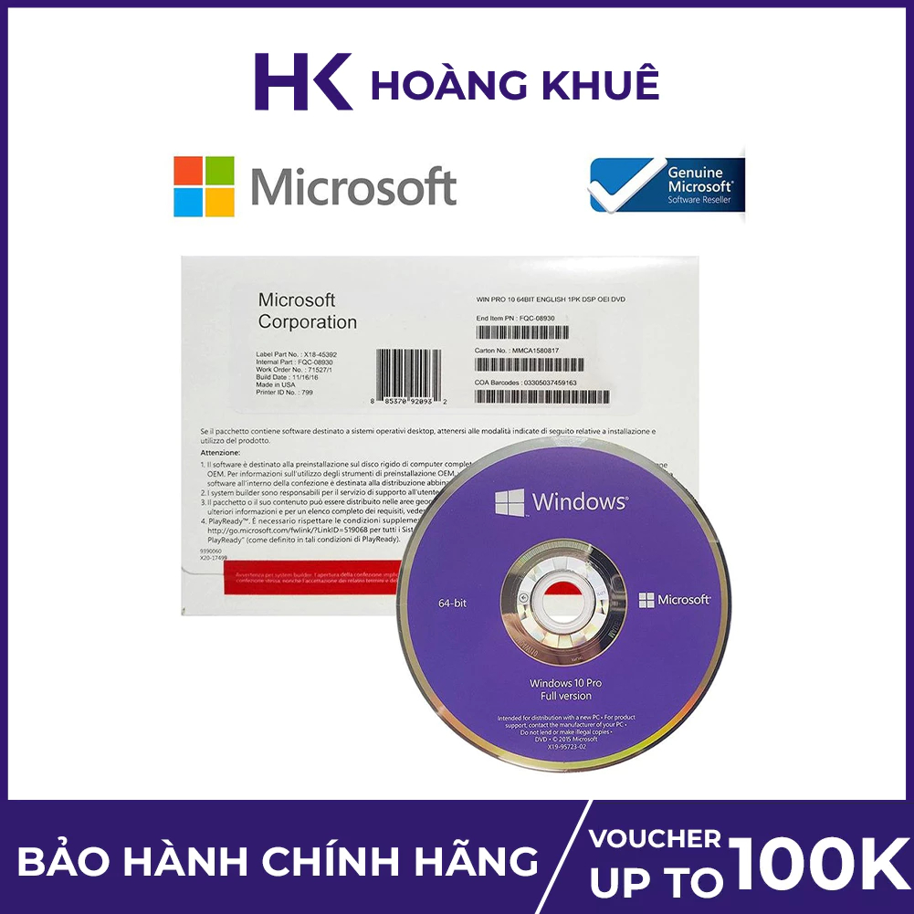 Microsoft Windows 10 Pro (64-bit, OEM DVD) FQC-08930 B&H Photo