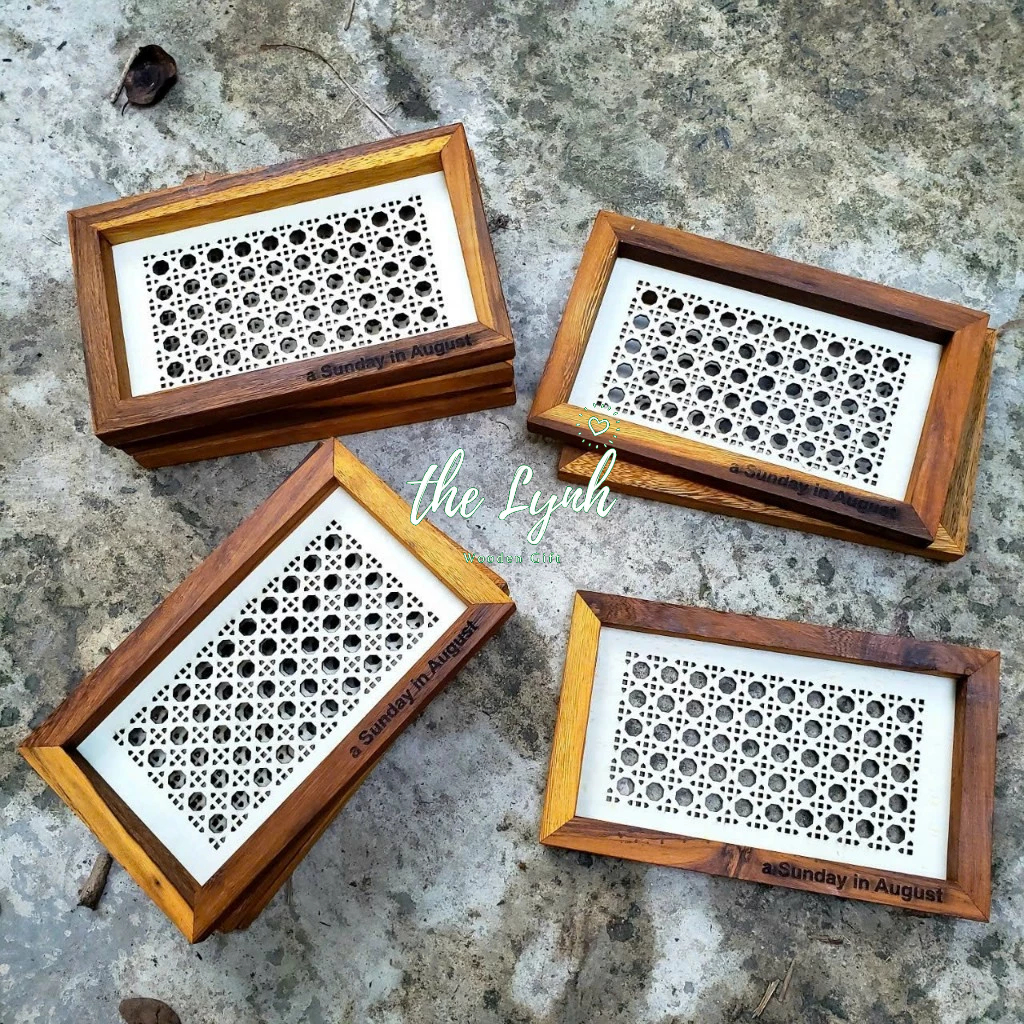 Khay gỗ Vintage,Khay gỗ hoa văn,Khay gỗ lót ly quán cà phê - FREE LOGO