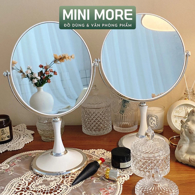 (Size lớn) Gương trang điểm để bàn 2 mặt nhựa trắng decor trang trí phòng