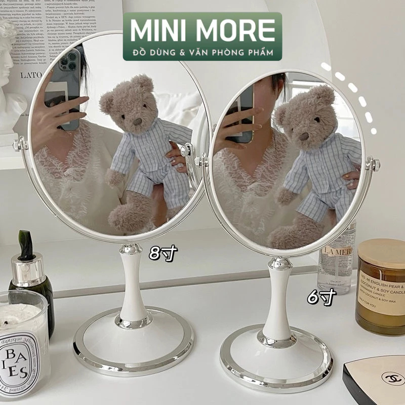 (Size lớn) Gương trang điểm để bàn 2 mặt nhựa trắng decor trang trí phòng | BigBuy360 - bigbuy360.vn