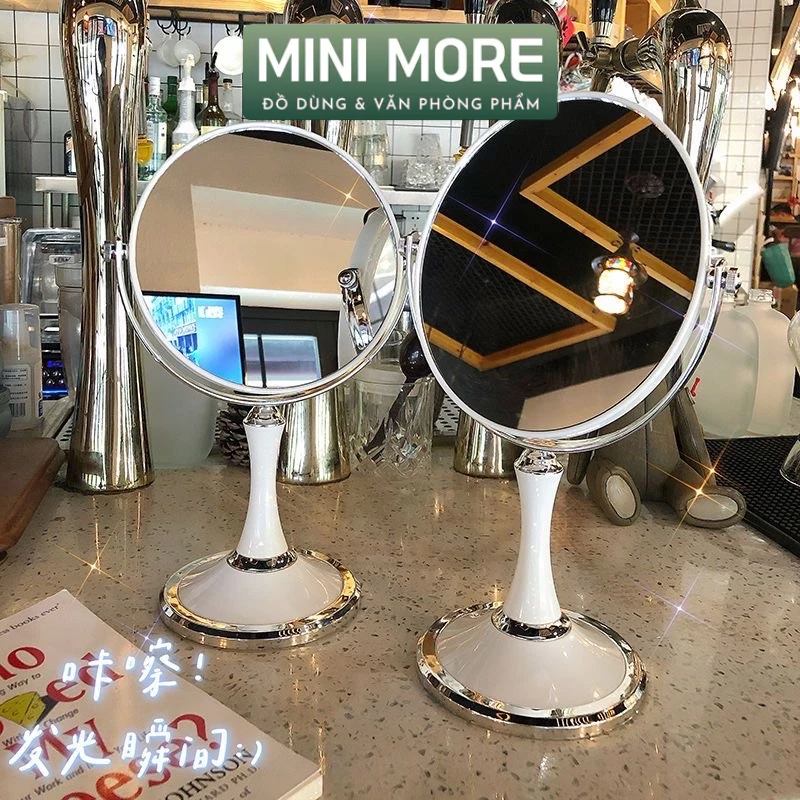 (Size lớn) Gương trang điểm để bàn 2 mặt nhựa trắng decor trang trí phòng | BigBuy360 - bigbuy360.vn