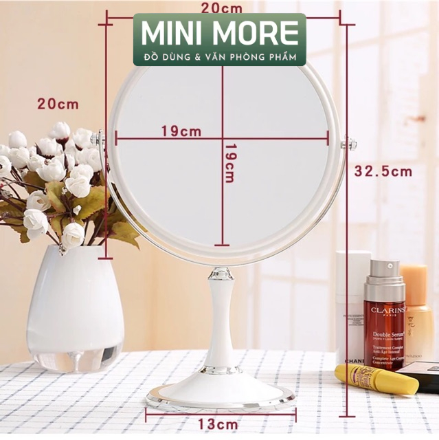 (Size lớn) Gương trang điểm để bàn 2 mặt nhựa trắng decor trang trí phòng | BigBuy360 - bigbuy360.vn