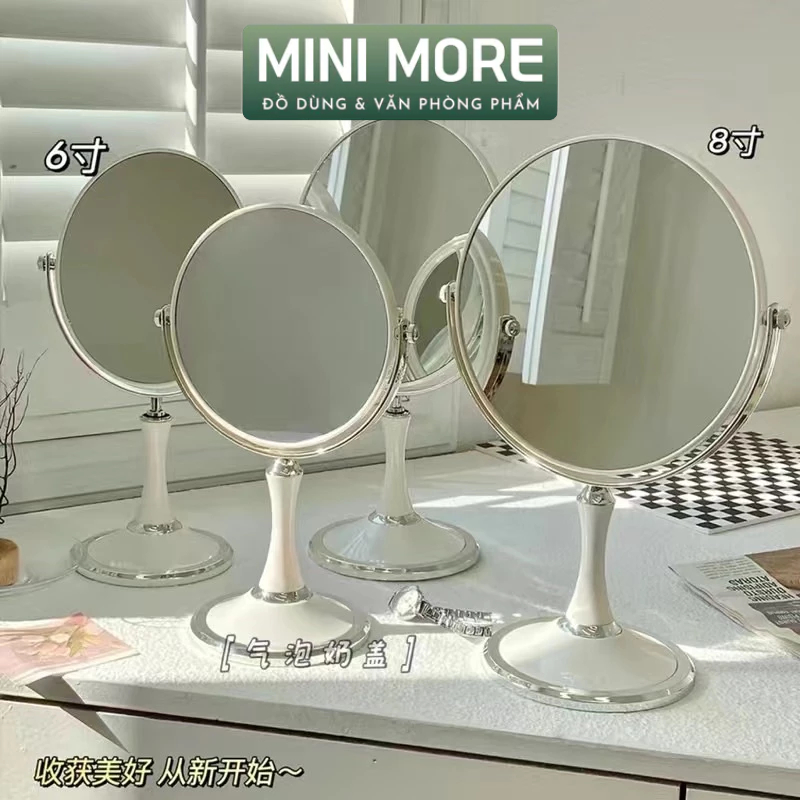 (Size lớn) Gương trang điểm để bàn 2 mặt nhựa trắng decor trang trí phòng | BigBuy360 - bigbuy360.vn