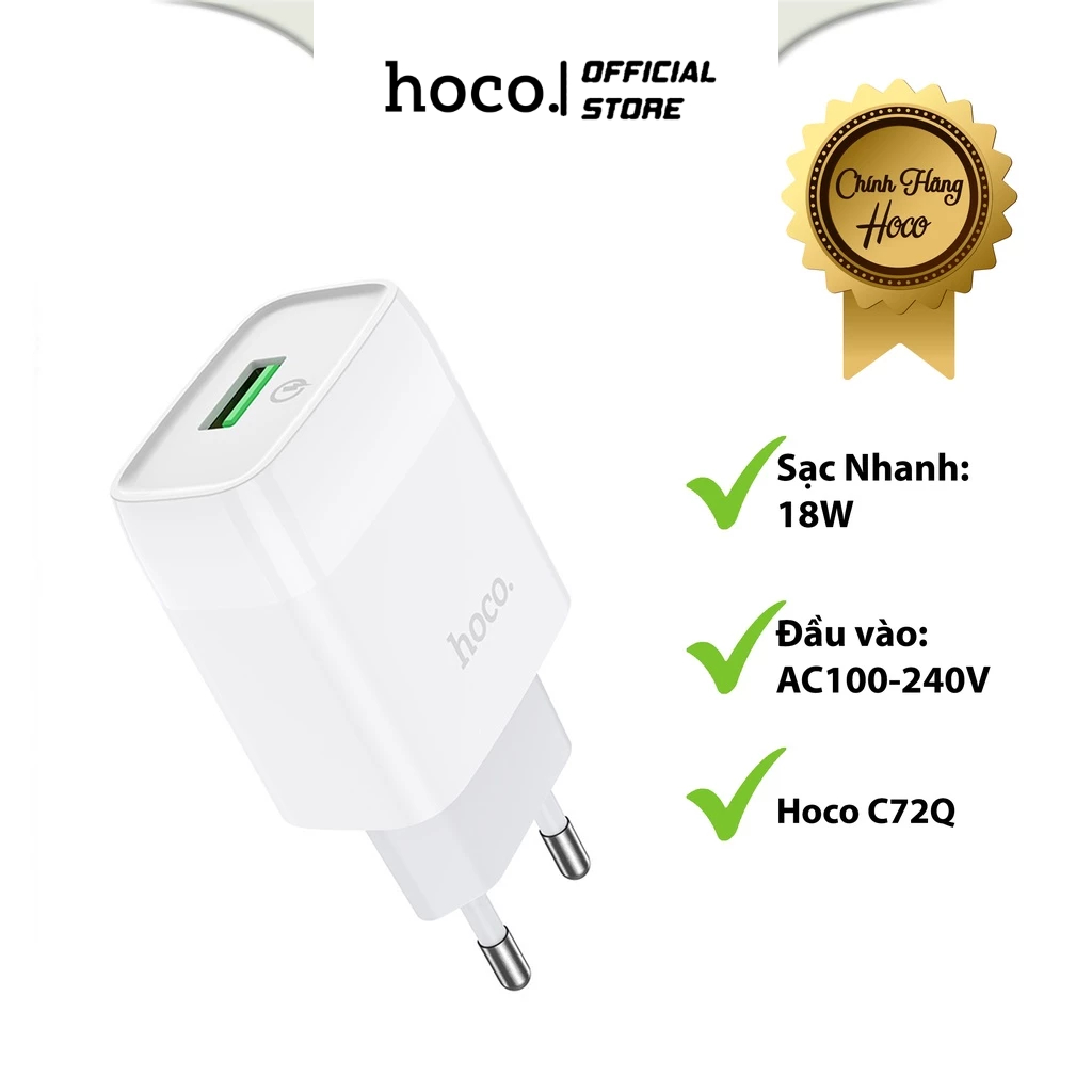 Củ Sạc Hoco C72Q, Sạc Nhanh 3A, PD 18W, 1 cổng USB, Hỗ Trợ Sạc Cho ...
