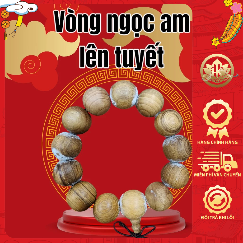Vòng tay Trầm Hương Ngọc Am lên tuyết, vòng tay tài lộc phong thủy, thơm ngọt đầy đủ kích thước,