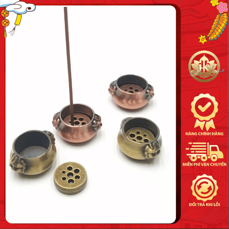 Phụ kiện cắm nhang, lư cắm hương thác khói thiết kế sư tử, chất liệu đồng thau HKtramhuong