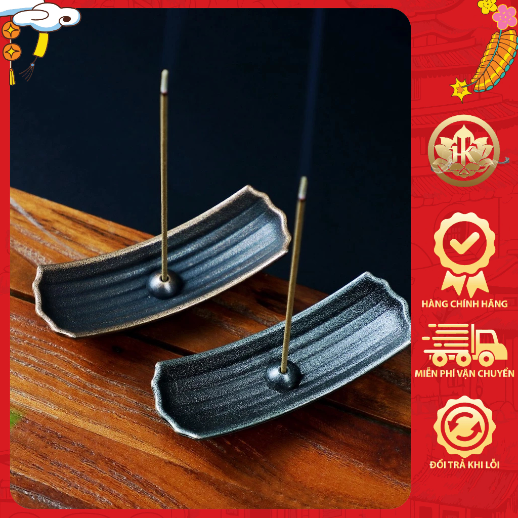Bè cắm nhang xông nụ phong cách Nhật Bản cổ điển, chất liệu đồng thau trang trí phòng trà decor
