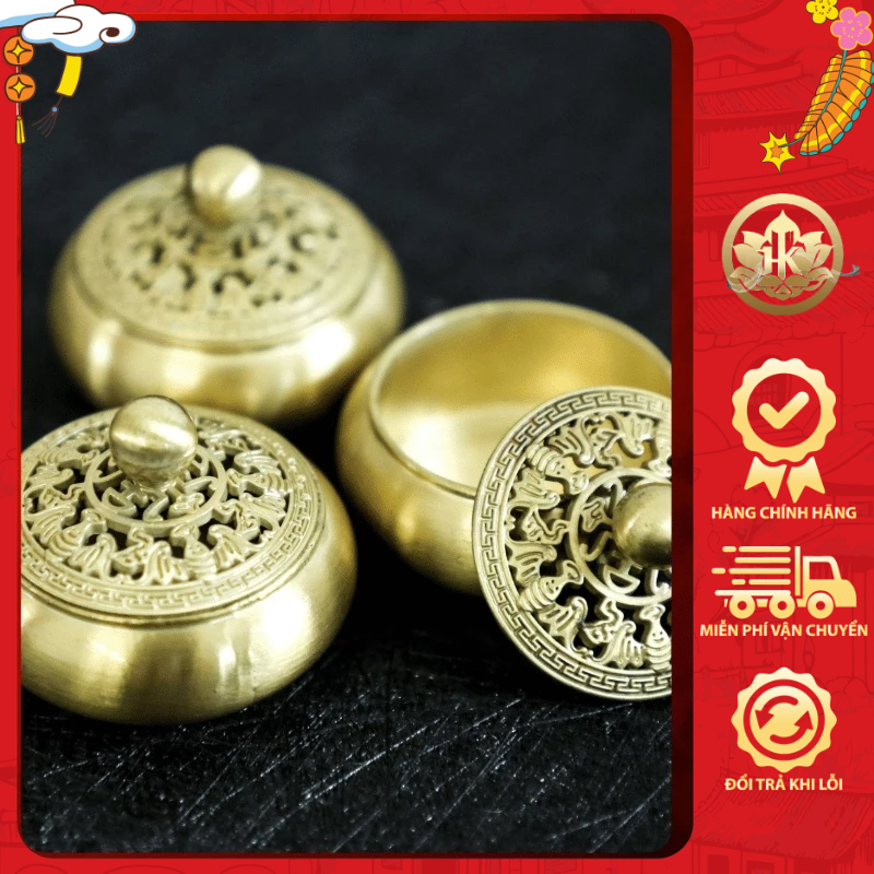 Lư hương mini đồng nguyên chất, lư bỏ túi xông trầm chất liệu và độ hoàn thiện cao