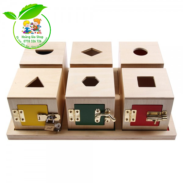 Bộ 6 hộp khóa có đồ vật và khay - Lock Box with objects and tray (Set ...