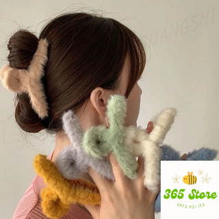 Kẹp tóc càng cua phối lông thỏ nhiều màu phong cách Hàn Quốc
