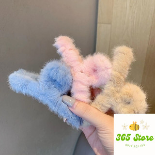 Kẹp tóc càng cua phối lông thỏ nhiều màu phong cách Hàn Quốc