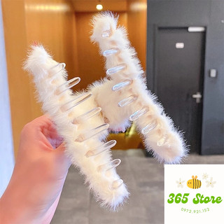 Kẹp tóc càng cua phối lông thỏ nhiều màu phong cách Hàn Quốc