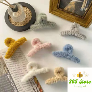 Kẹp tóc càng cua phối lông thỏ nhiều màu phong cách Hàn Quốc