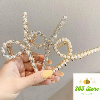 Kẹp Tóc càng cua Kim Loại nữa tóc Đính đá Ngọc trai nhân tạo lấp lánh Hạt Cườm Phong Cách Hàn Quốc Cho Nữ