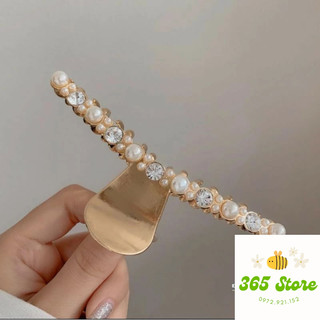 Kẹp Tóc càng cua Kim Loại nữa tóc Đính đá Ngọc trai nhân tạo lấp lánh Hạt Cườm Phong Cách Hàn Quốc Cho Nữ