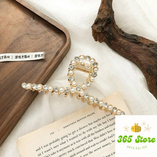 Kẹp Tóc càng cua Kim Loại nữa tóc Đính đá Ngọc trai nhân tạo lấp lánh Hạt Cườm Phong Cách Hàn Quốc Cho Nữ