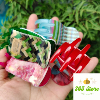 Kẹp tóc càng cua Honey họa tiết 3D bấu tròn 6 răng