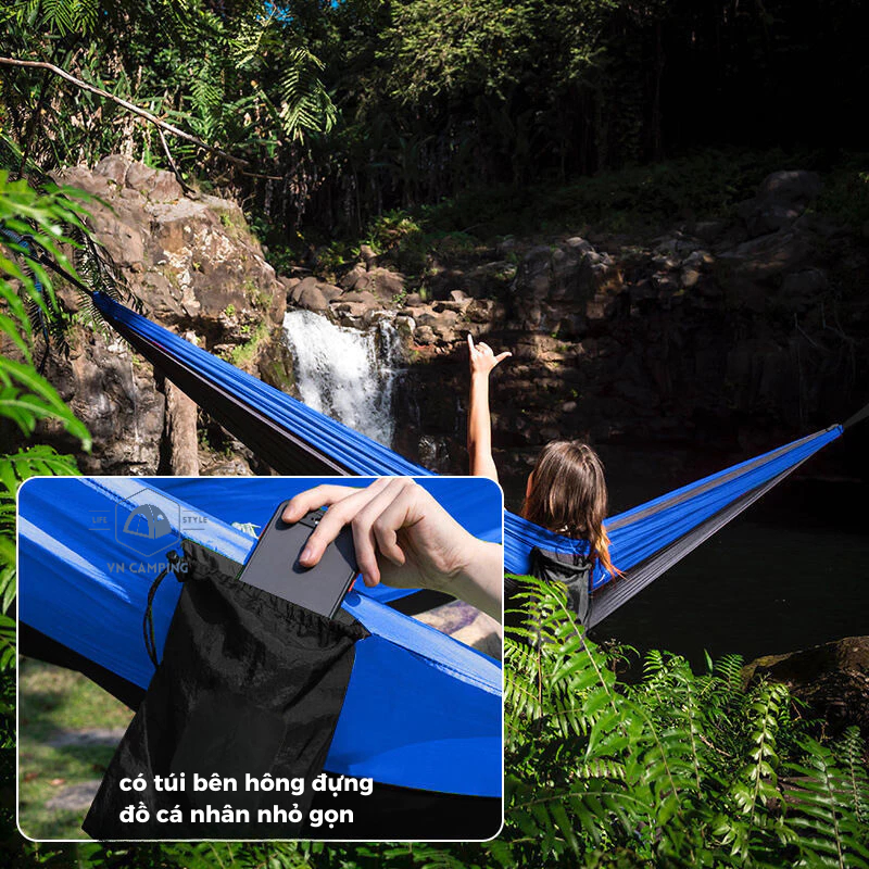 Võng Camping, Võng Xếp, Võng Dã Ngoại 260*140cm gấp gọn, Đi Cắm Trại,Du lịch,Tặng Túi,Dây,Móc