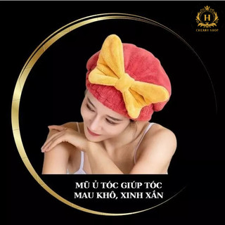 Mũ / Nón trùm đầu ủ tóc vải nhung Đính Nơ mềm mịn siêu thấm hút siêu xinh cho nữ