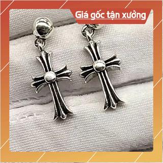 Bông tai chrome heart chữ thập bạc 925 fullbox(1 chiếc)