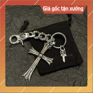 Móc khóa chrome heart chữ thâp bạc thái fullbox.
