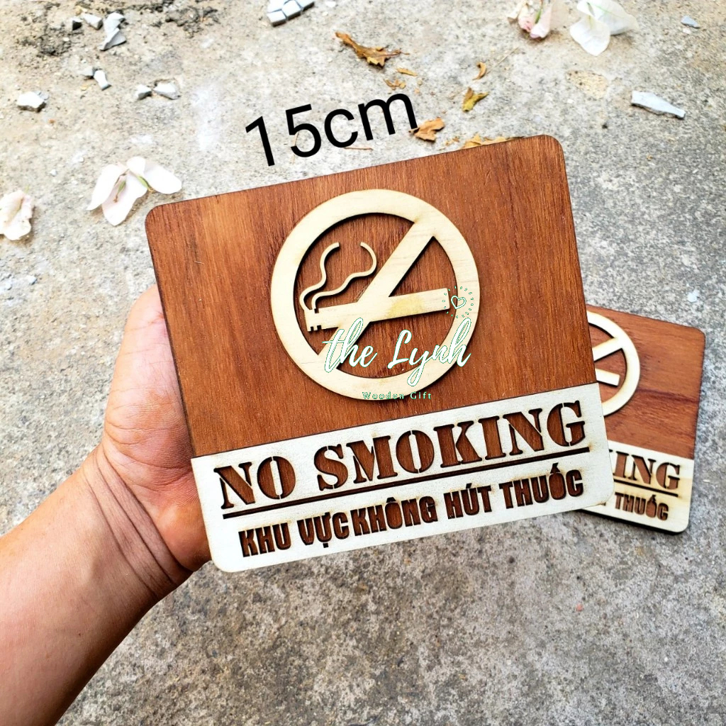 Bảng gỗ thông báo Không hút thuốc,không mang thức ăn vào,không dắt chó mèo-Tặng kèm móc treo