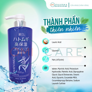 Sữa Tắm Dưỡng Ẩm Sâu & Làm Sáng Da Reihaku Hatomugi Chiết Xuất Hạt Ý Dĩ  Nhật Bản (600ml)