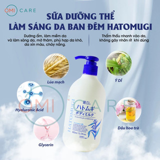 Sữa Dưỡng Thể Làm Sáng Da Ban Đêm REIHAKU Hatomugi The Body Milk Hạt Ý Dĩ Nhật Bản (400ml)
