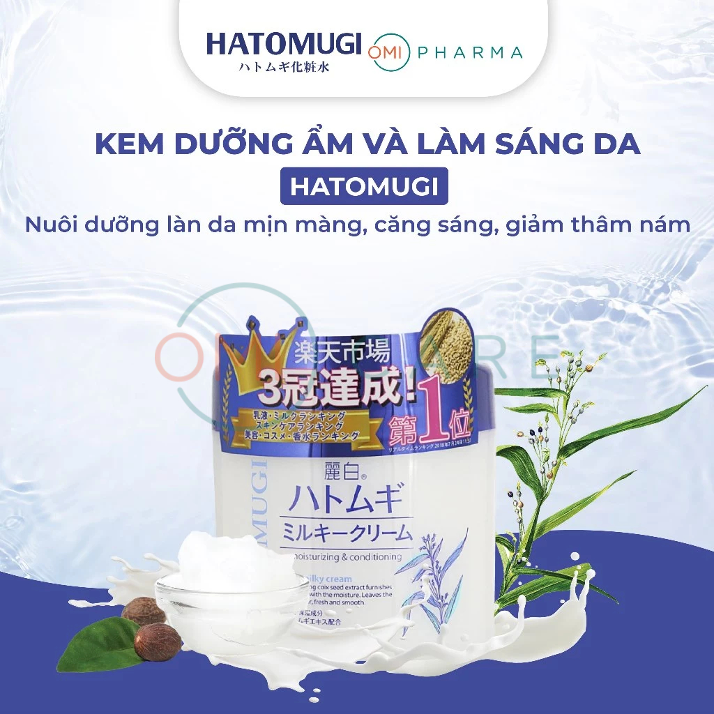 Ảnh Kem Dưỡng Ẩm Hatomugi Naturie Chiết xuất Ý Dĩ Dưỡng Ẩm Và Làm Sáng Da Reihaku Hatomugi Dùng Cho Mọi Loại Da (180g, 300g) 1