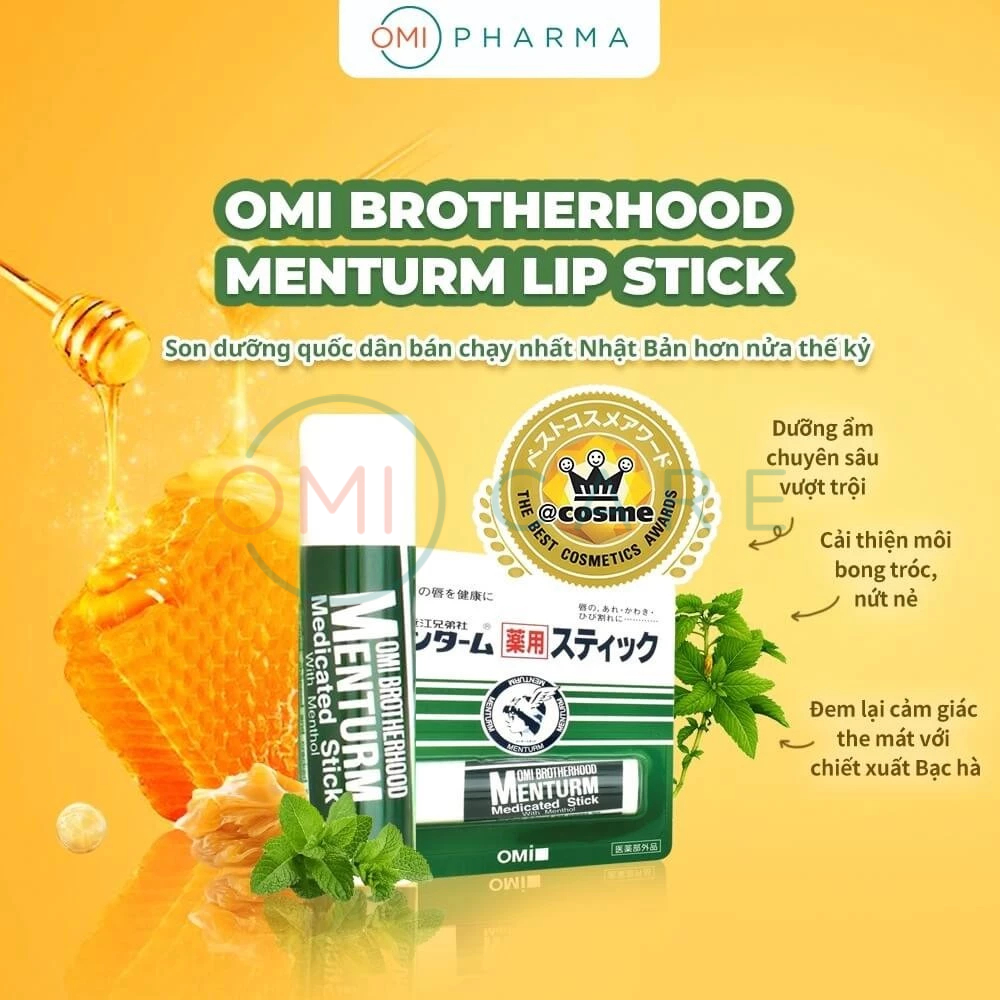 Ảnh Son Dưỡng Ẩm Bạc Hà Dành Cho Môi Khô Và Nứt Nẻ Omi Brotherhood Menturm Nhật Bản (4g/Thỏi) 1