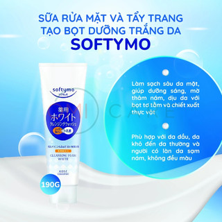Sữa Rửa Mặt & Tẩy Trang Tạo Bọt Dưỡng Trắng Da Softymo Kosé Nhật Bản (Tuýp 60g)