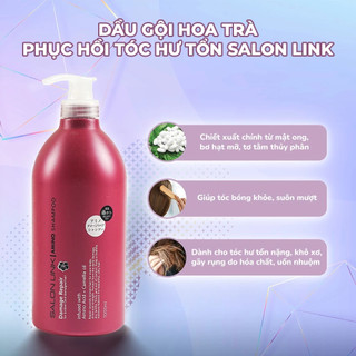 Bộ Dầu Gội, Xả Hoa Trà Phục Hồi Tóc Hư Tổn Salon Link Salonlink Damage & Repair 1000ml Nhật Bản (đỏxnâu)
