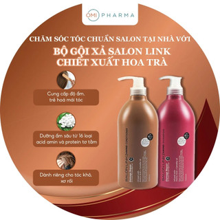 Bộ Dầu Gội, Xả Hoa Trà Phục Hồi Tóc Hư Tổn Salon Link Salonlink Damage & Repair 1000ml Nhật Bản (đỏxnâu)